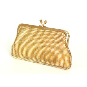 Kamínková společenská kabelka s řetízkem a rámečkem látková zlatá, 24 x 4 x 14 (IT15-H052-22STR)